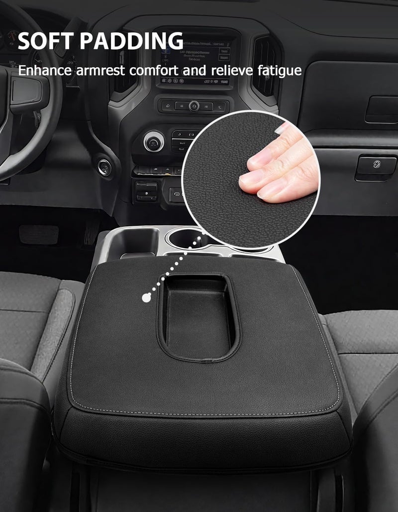 Eaglecover Center Console Cover for 2019-2026 Chevy Silverado & GMC Sierra 1500 2500 3500 HD Accessories, 40/20/40 Jump Seat, Vinyl Leather Arm Rest Protector, Anti-Scratch, Black Gray Stitching - Image 4